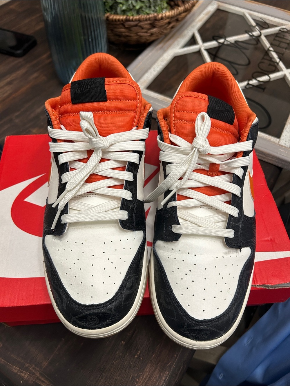 Nike Men’s Low-Top Sneakers in White, Black & Orange